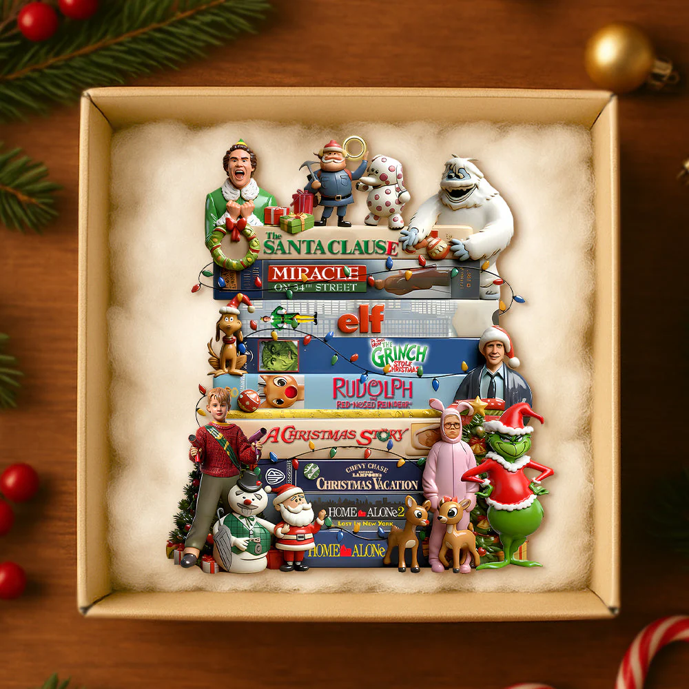 Classic Christmas Films Collection Stack Ornament, Personalized Christmas Gifts