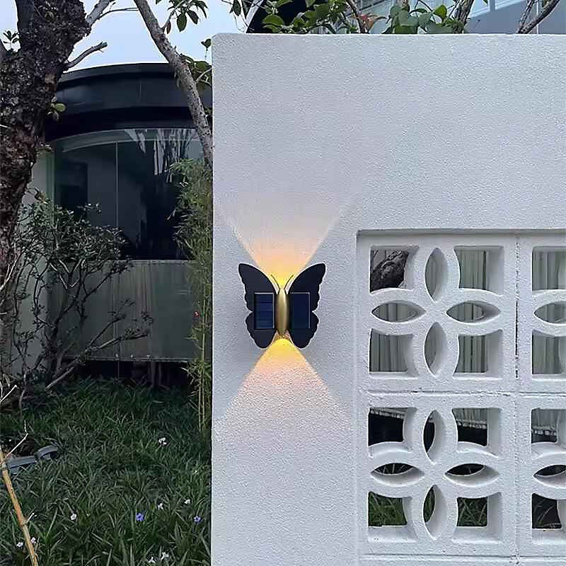 Solar Butterfly Wall Light Outdoor Waterproof LED Warm Light For Garden Decor