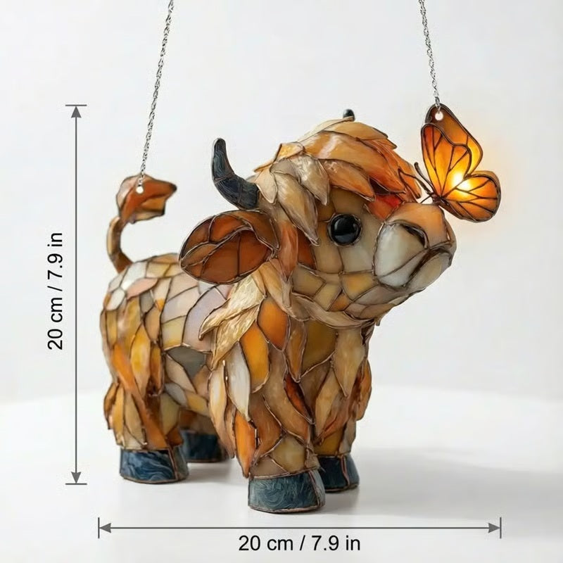 🌈Highland Cow Butterfly Suncatcher | Stained Glass Style Window Hanging