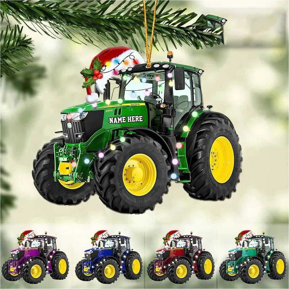 Farmer Tractor With Christmas Light Personalized Car Ornament