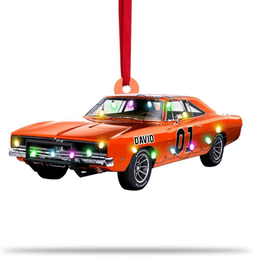 Farmer Tractor With Christmas Light Personalized Car Ornament