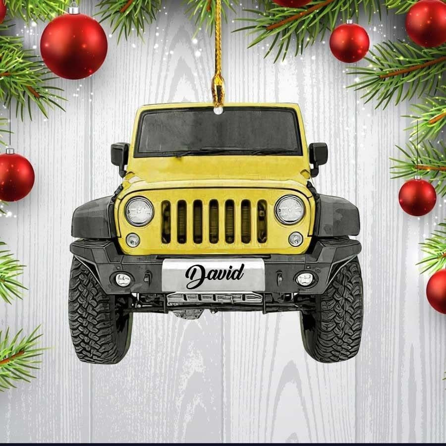 Farmer Tractor With Christmas Light Personalized Car Ornament