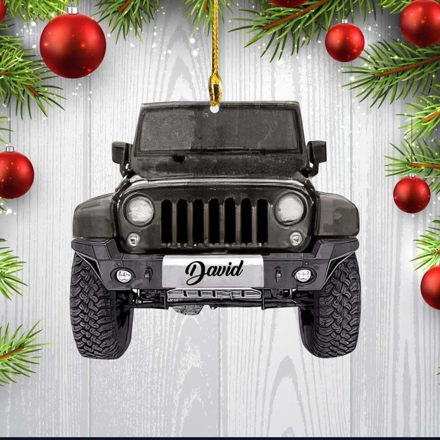 Farmer Tractor With Christmas Light Personalized Car Ornament