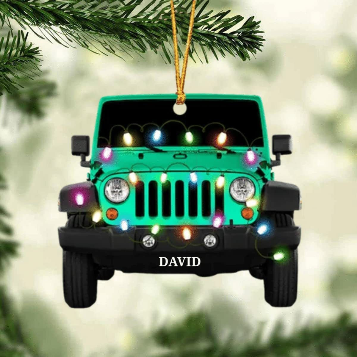 Farmer Tractor With Christmas Light Personalized Car Ornament