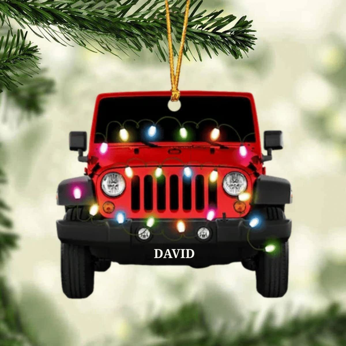 Farmer Tractor With Christmas Light Personalized Car Ornament