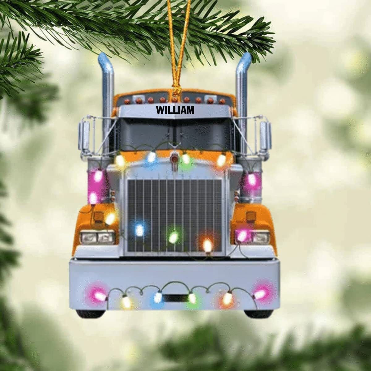 Farmer Tractor With Christmas Light Personalized Car Ornament