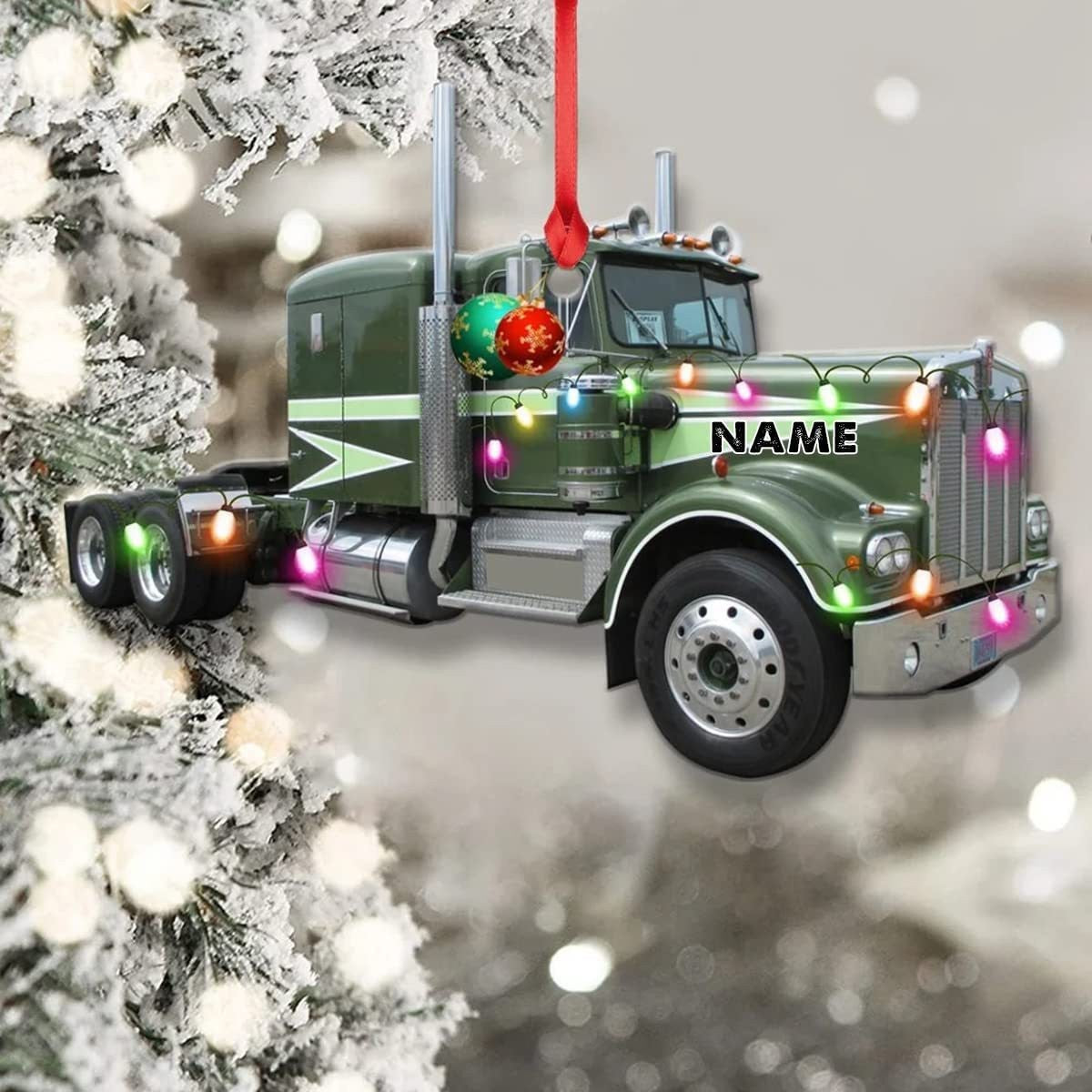 Farmer Tractor With Christmas Light Personalized Car Ornament