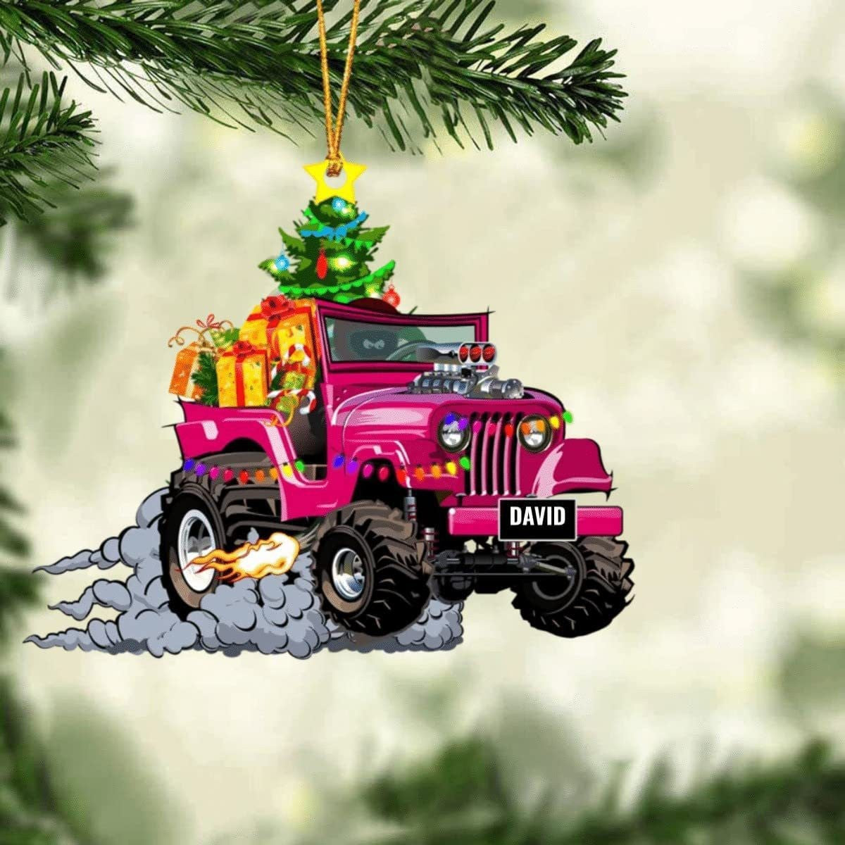 Farmer Tractor With Christmas Light Personalized Car Ornament