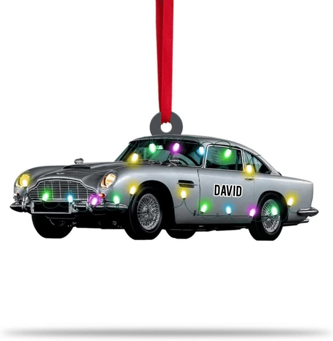 Farmer Tractor With Christmas Light Personalized Car Ornament