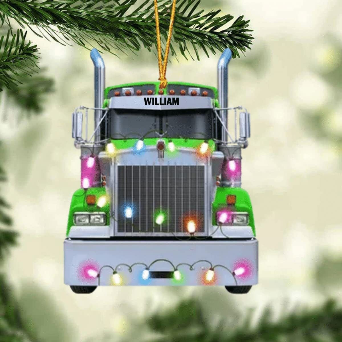 Farmer Tractor With Christmas Light Personalized Car Ornament