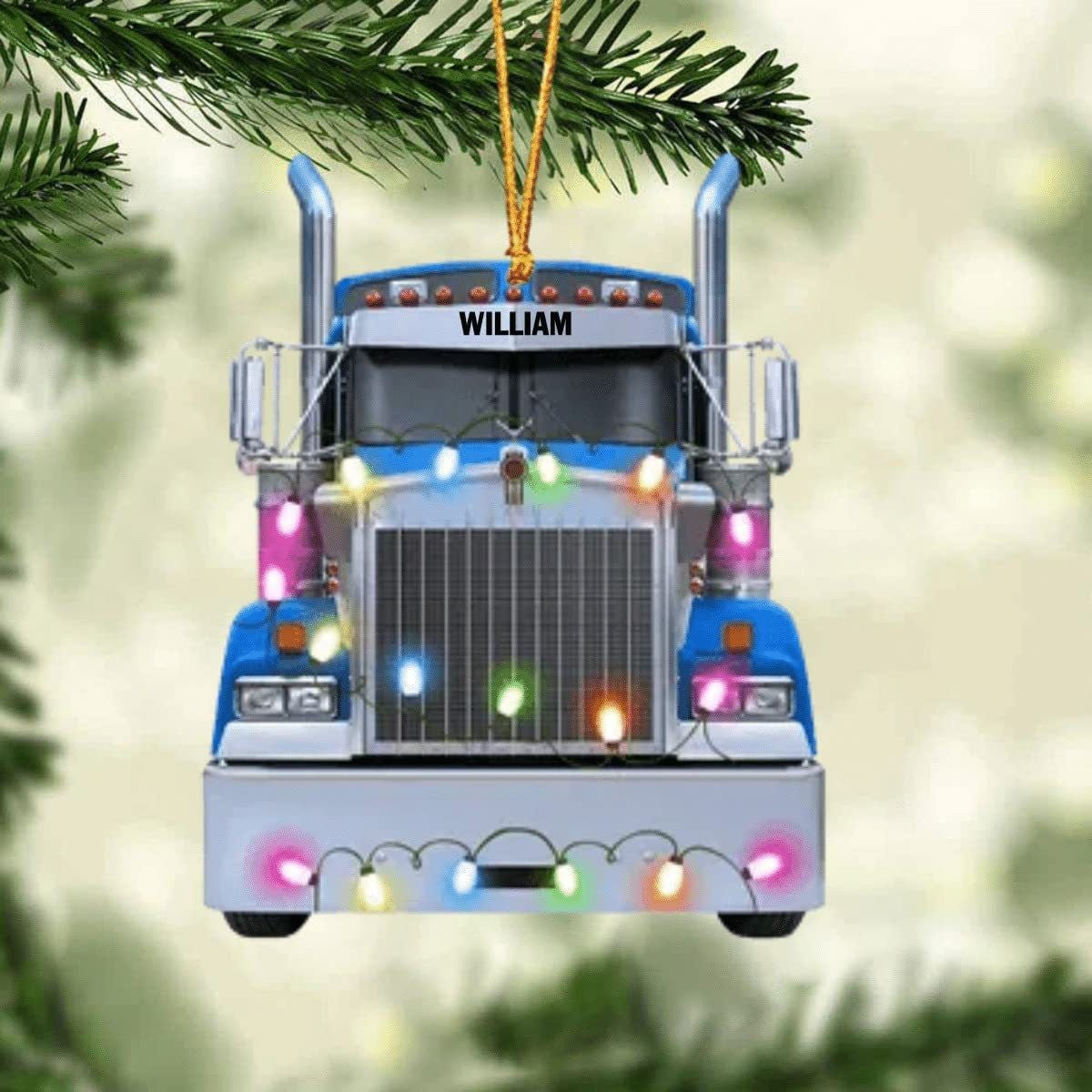 Farmer Tractor With Christmas Light Personalized Car Ornament