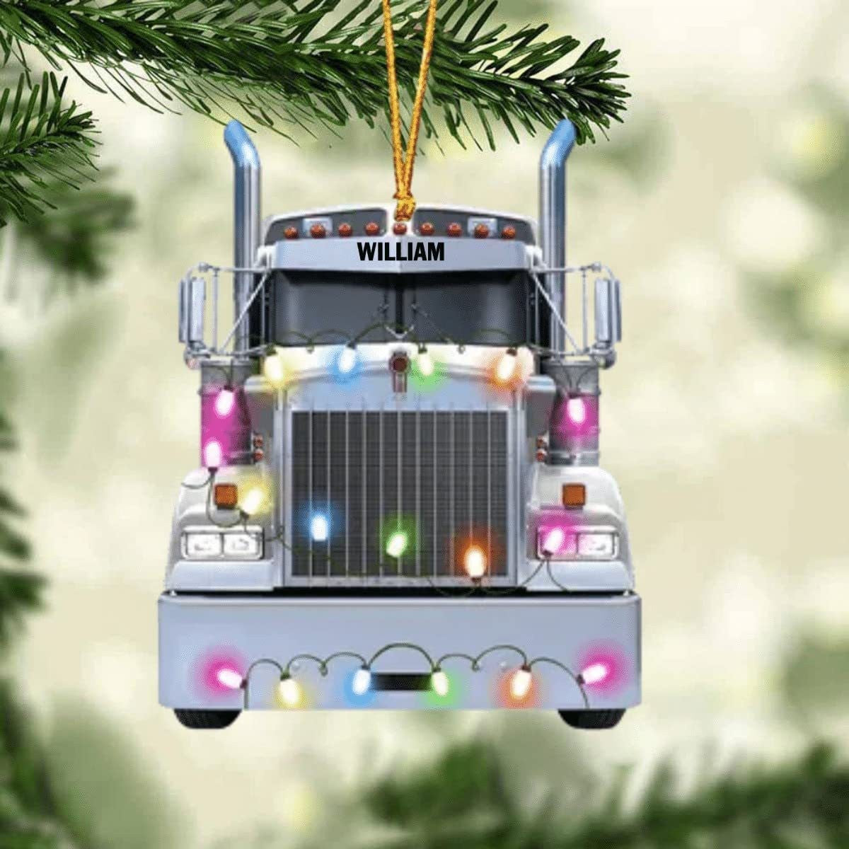 Farmer Tractor With Christmas Light Personalized Car Ornament