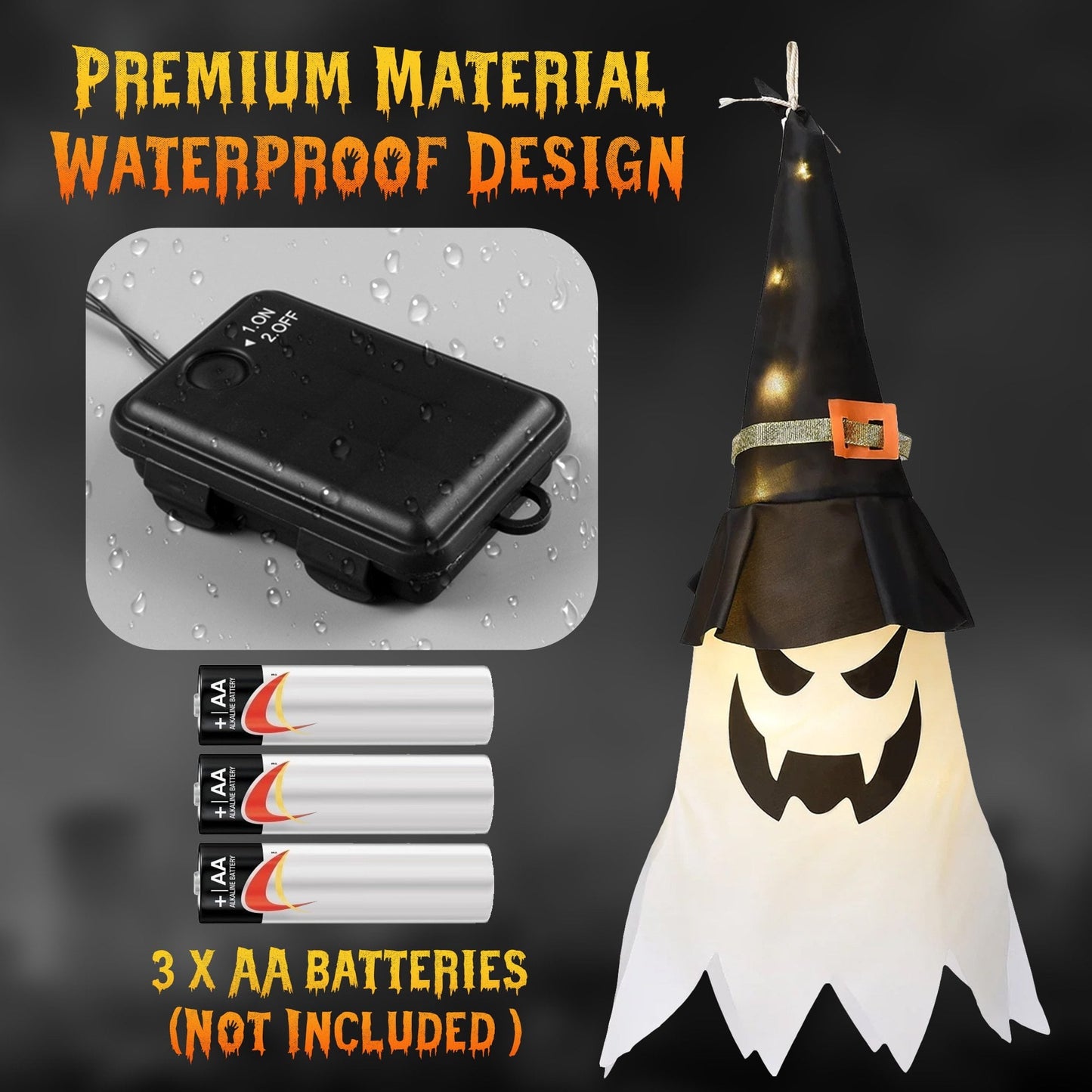 Halloween Decorations Outdoor - 5 PCS Hanging Halloween Lighted Glowing Ghost Witch Hat With LED String Lights