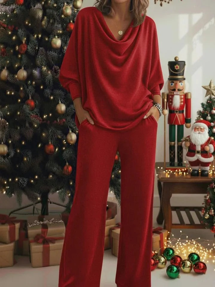 Women's Christmas Elegant Cozy Two-Piece Loungewear Set