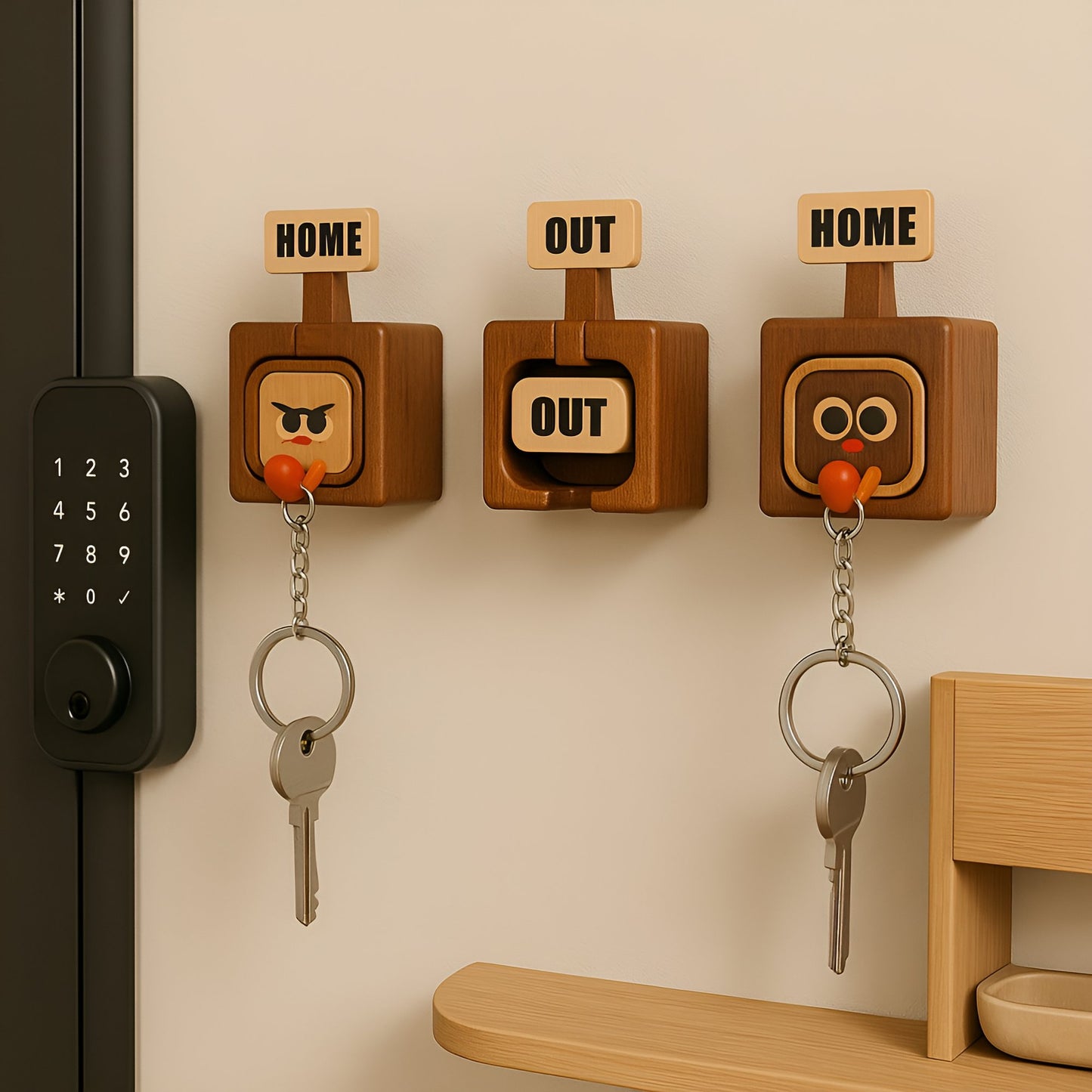 😉Creative Wooden Key Hooks With Funny Faces - Functional & Stylish Key