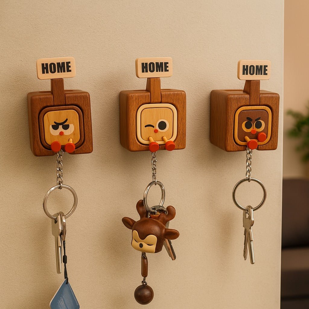 😉Creative Wooden Key Hooks With Funny Faces - Functional & Stylish Key