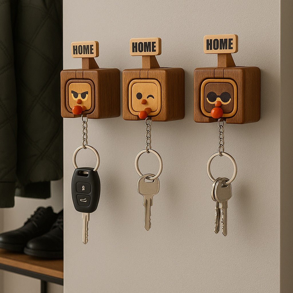 😉Creative Wooden Key Hooks With Funny Faces - Functional & Stylish Key