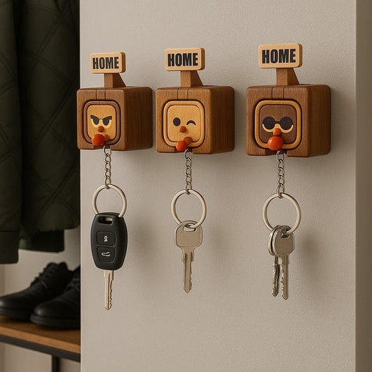 😉Creative Wooden Key Hooks With Funny Faces - Functional & Stylish Key