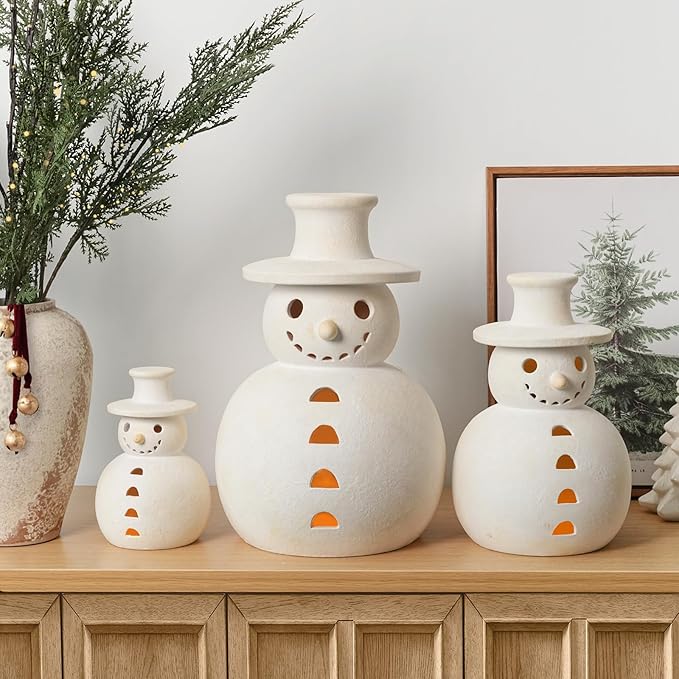 Handmade Terracotta Snowman Figurines