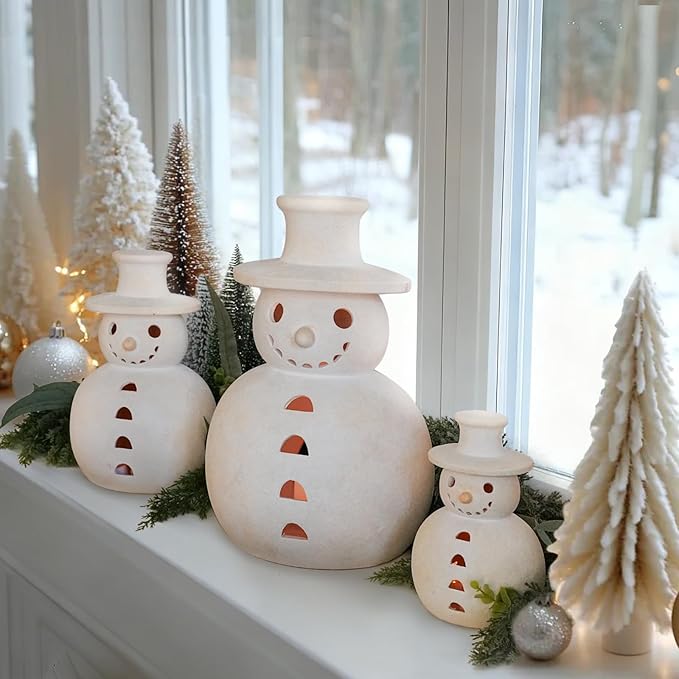 Handmade Terracotta Snowman Figurines