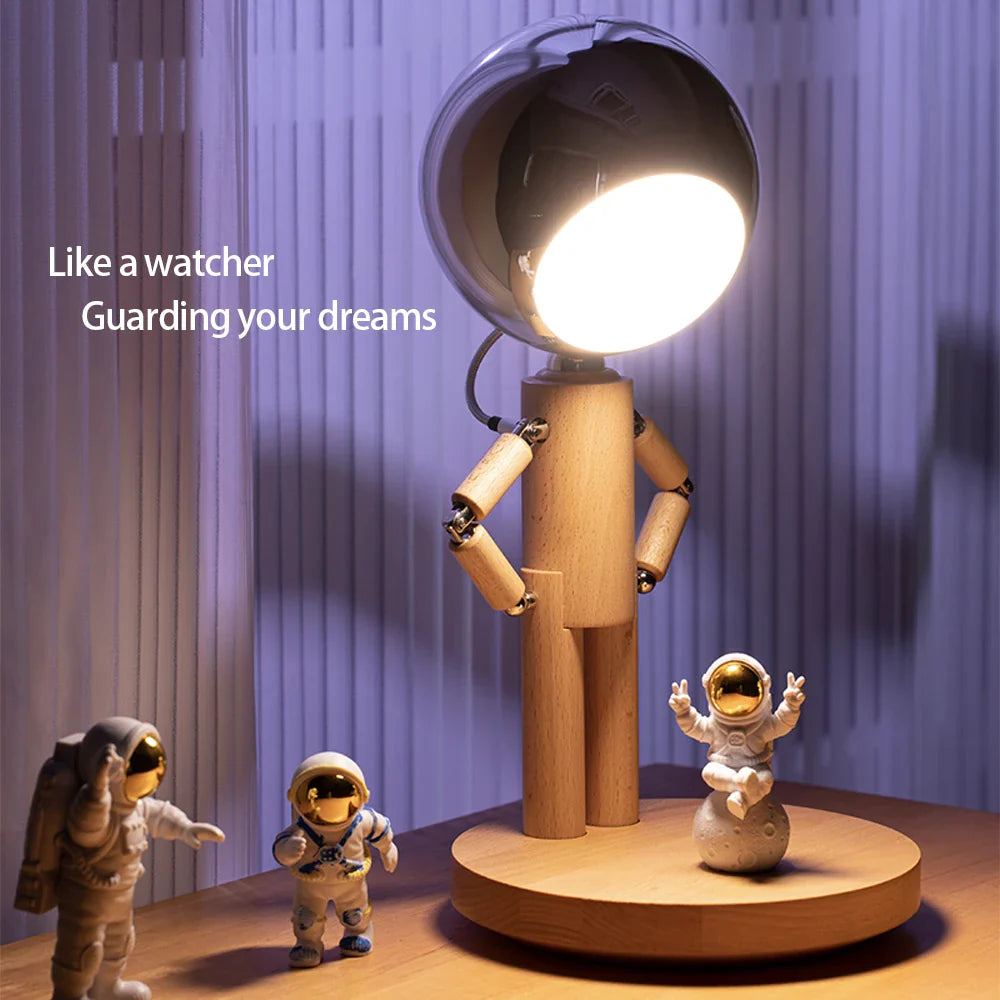 Lunar Robot Astronaut Wooden Table Lamp✅Free Shipping