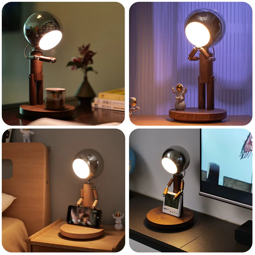 Lunar Robot Astronaut Wooden Table Lamp✅Free Shipping