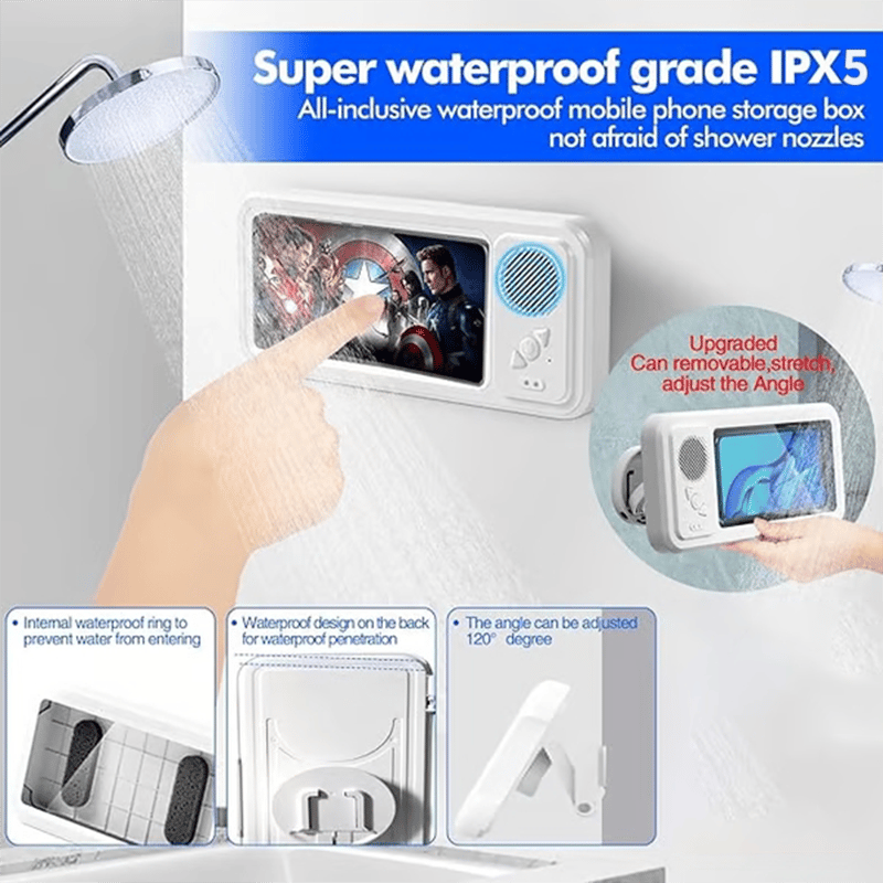 🔥Shower Phone Holder with Wireless Bluetooth Speaker