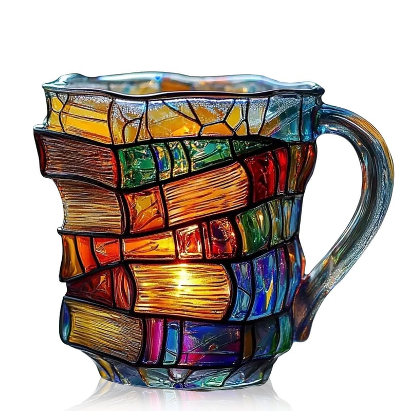 📚 3D Painted Book Mug – Unique Glass Coffee Cup for Readers & Book Lovers🍵