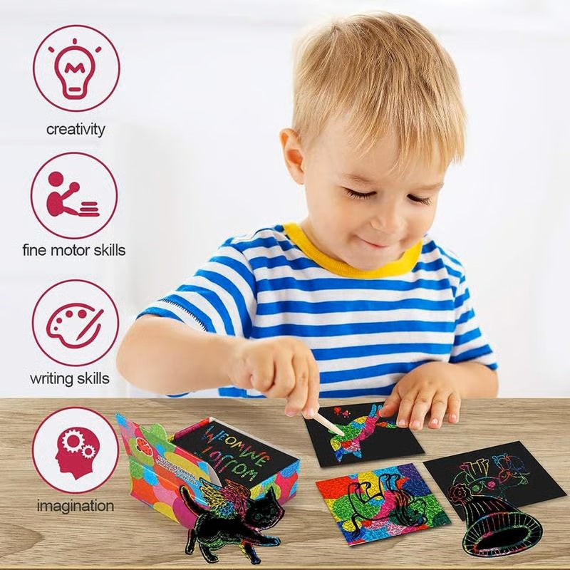 🎨🌈Rainbow Paper Colorful Reflective Paper Mini Notes Artistic Drawing Set(✨100 Pcs & 2Pcs Wooden Styluses)