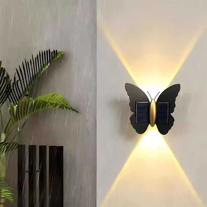 Solar Butterfly Wall Light Outdoor Waterproof LED Warm Light For Garden Decor
