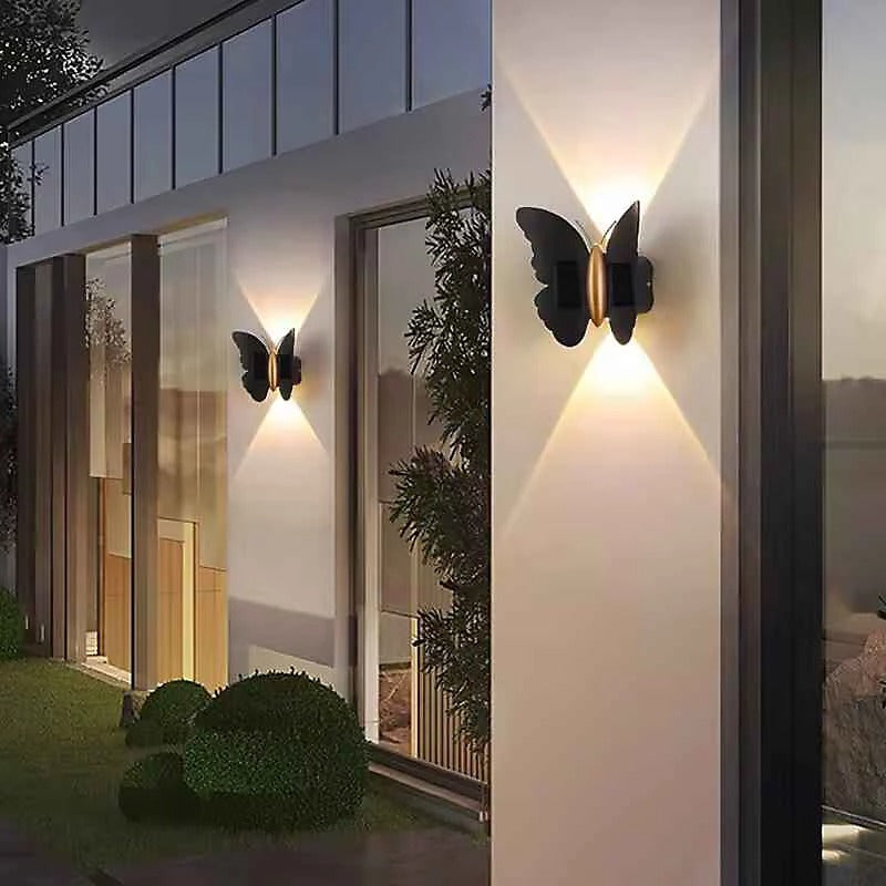 Solar Butterfly Wall Light Outdoor Waterproof LED Warm Light For Garden Decor