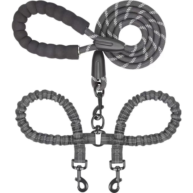 Heavy Duty Dog Leash with Shock Absorbing Bungee for Walking 2 Dogs (25-150 lbs)