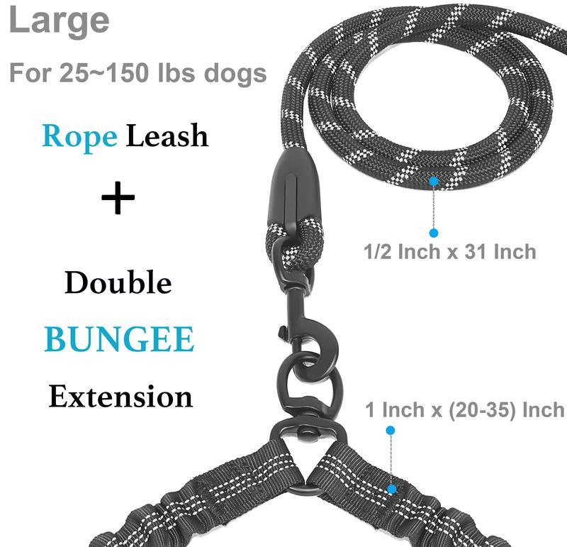 Heavy Duty Dog Leash with Shock Absorbing Bungee for Walking 2 Dogs (25-150 lbs)