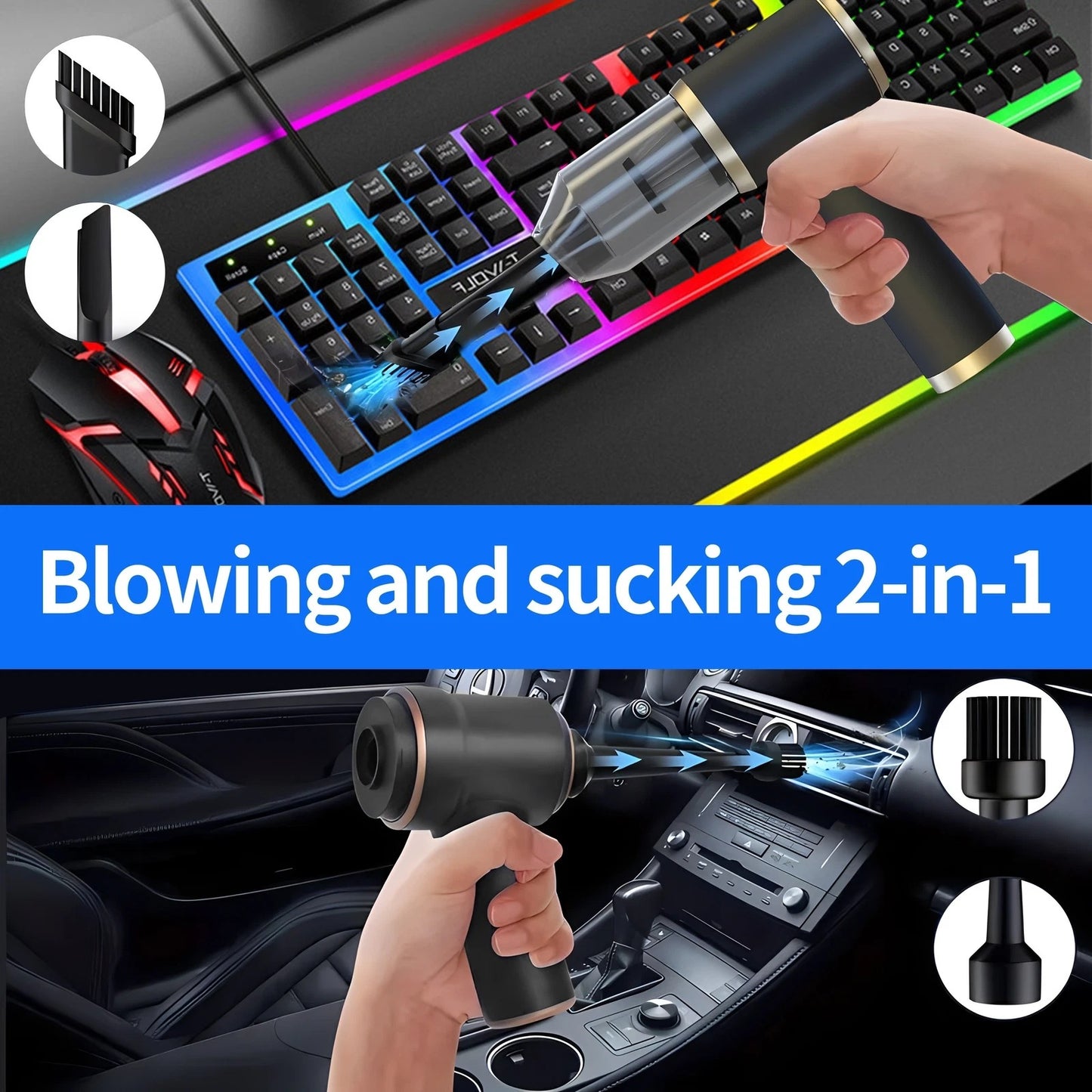 Powerful Car Vacuum Cleaner Wet/Dry Cordless Strong Suction Handheld Cleaning