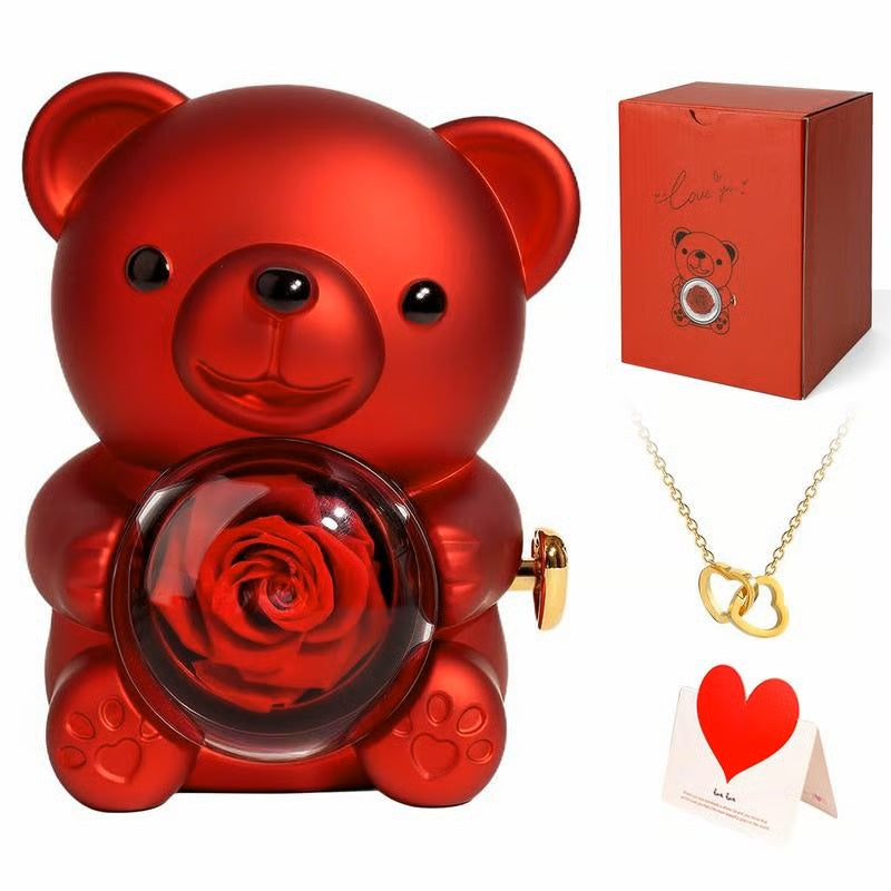🐻❤️Cute Teddy Bear With Preserved Rose(✨Necklace Included)