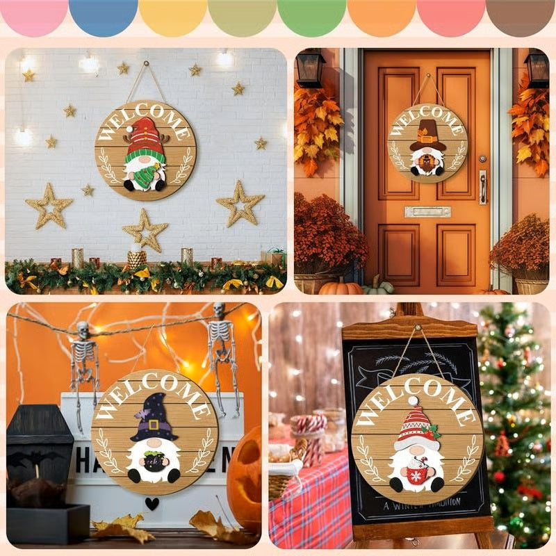 💫Interchangeable Wooden Gnome Decor Holiday Seasonal Gnome Decorations🚪