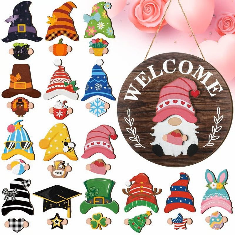 💫Interchangeable Wooden Gnome Decor Holiday Seasonal Gnome Decorations🚪