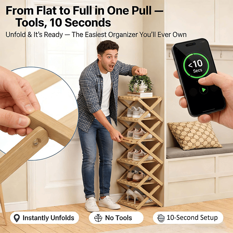 The 9-Tier No-Assembly Bamboo Rack !🌿👟