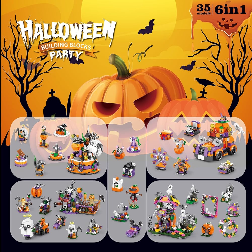 31-Day Halloween Advent Calendar | Spooky Haunted House, Ghosts, Bats & Pumpkins Building Block